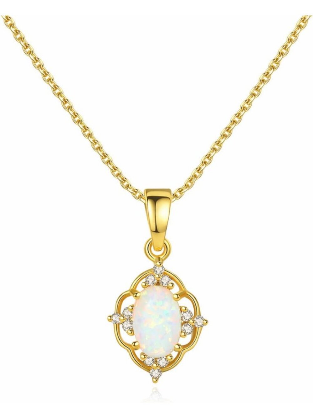Petite Dainty Opal Necklace, 18K Gold Plated Sterling Silver Pendant, Minimalist